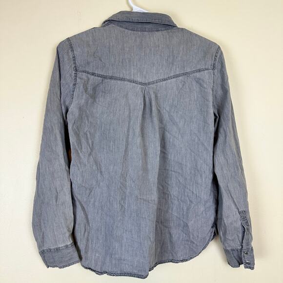 ZARA Denim Chambray Long Sleeve Button Down Shirt with Pockets Gray Size S - Picture 3 of 9